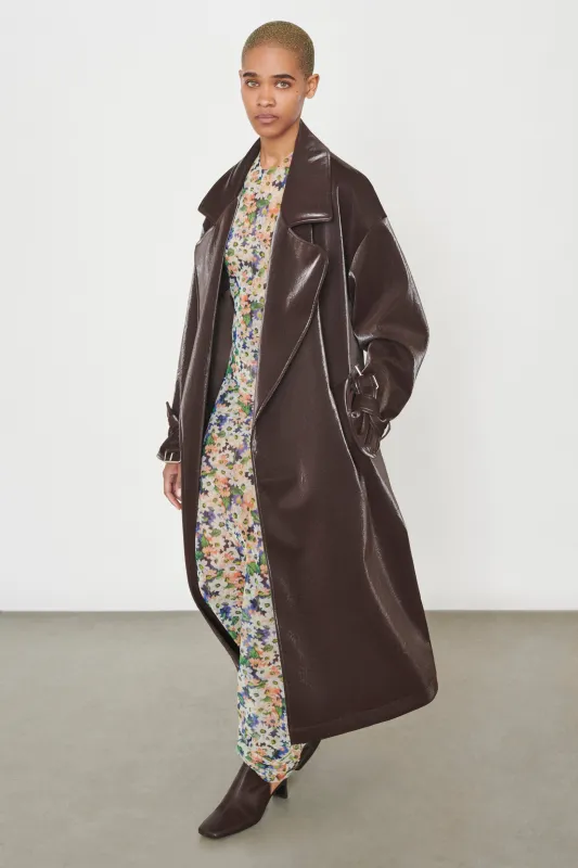 Oversize Trench in Reflective Faux Leather -  Ebony made by NOMIA