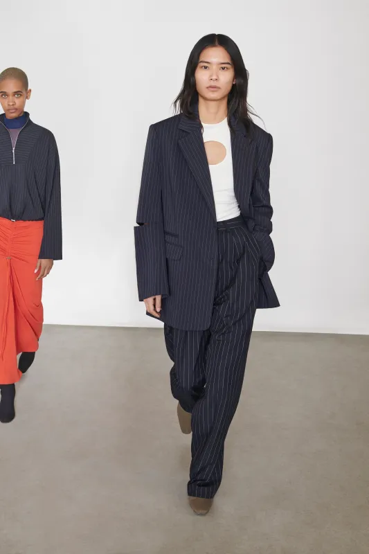 Pleated Trouser - Midnight Pinstripe made by NOMIA