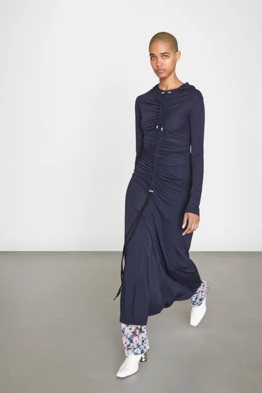 Hooded Gathered Maxi Dress - Midnight made by NOMIA