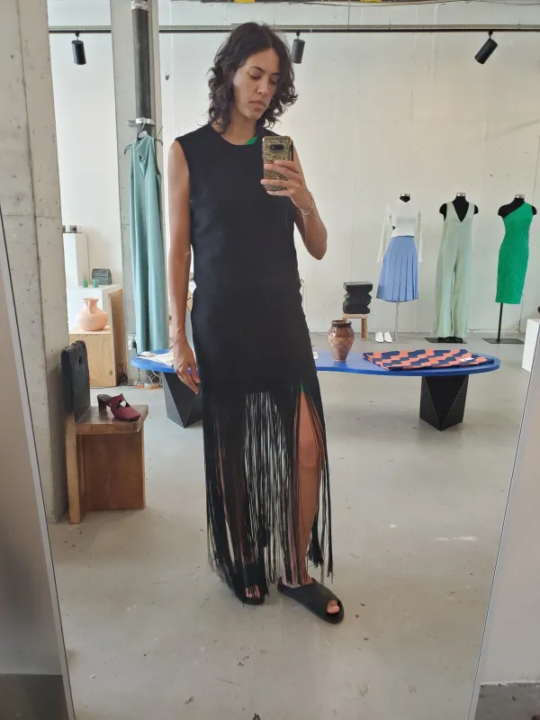 Sleeveless Fringe Dress - Black made by NOMIA