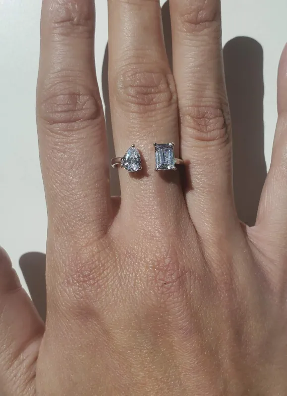 Open Crystal Sterling Silver Ring - Silver / CZ made by NOMIA