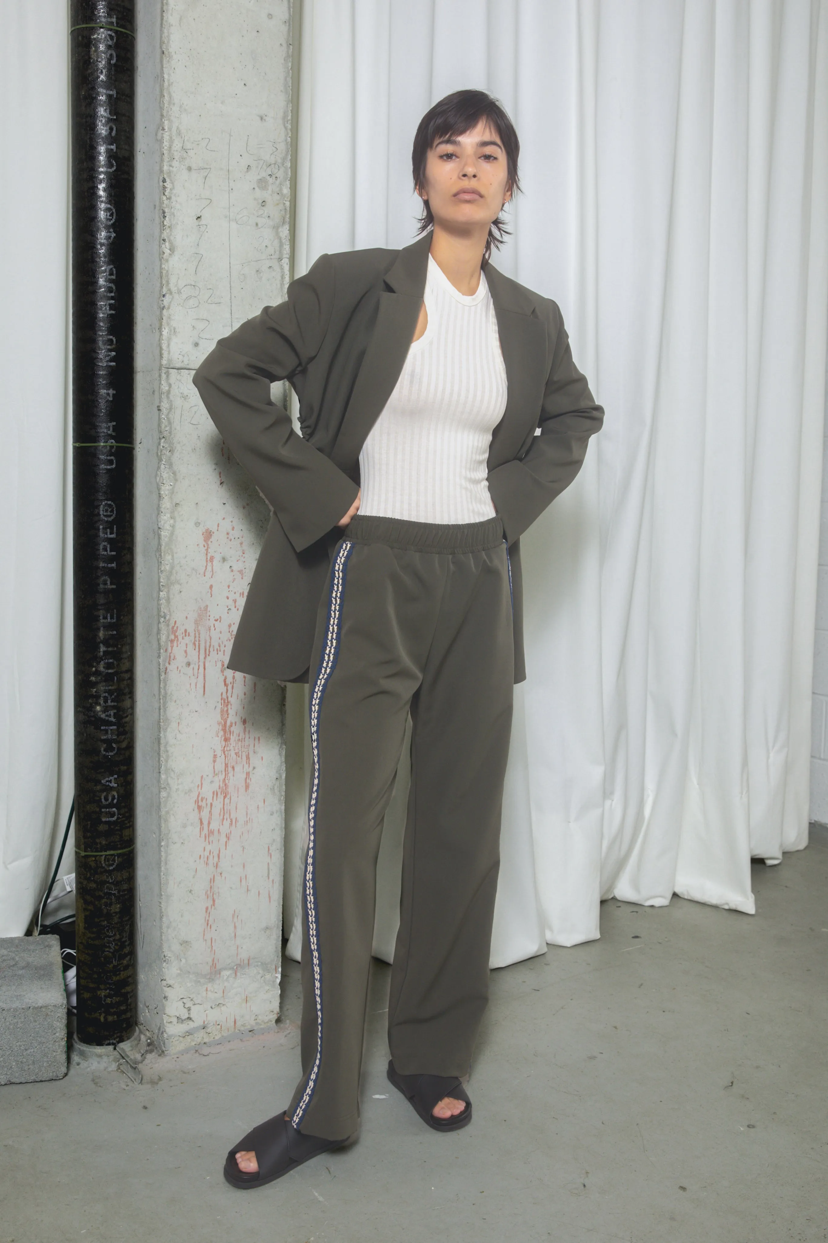 Track Pants - Loden with corded stripes sold by NOMIA