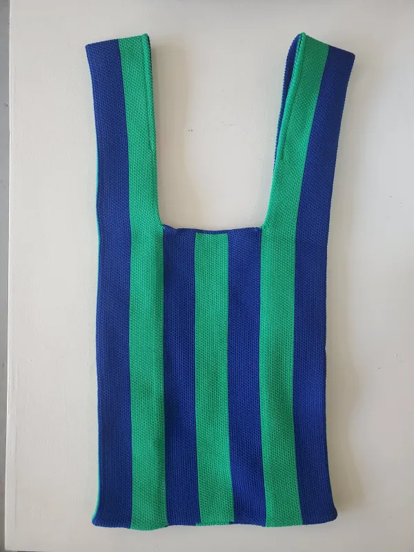 Large Stripe Knit Tote - Kelly Green / Cobalt made by NOMIA