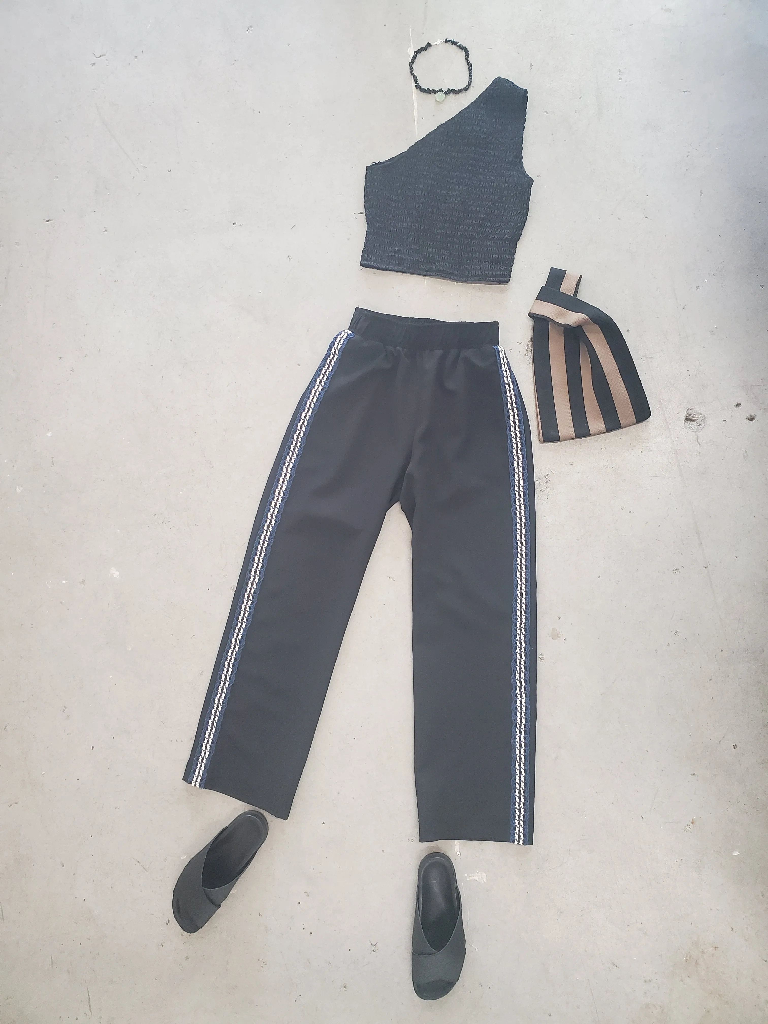 Track Pants - Black with corded stripes sold by NOMIA product image thumbnail 2