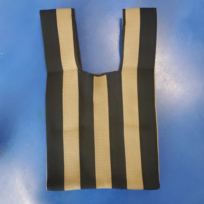 Striped Knit Mini Tote - Beige / Black made by NOMIA