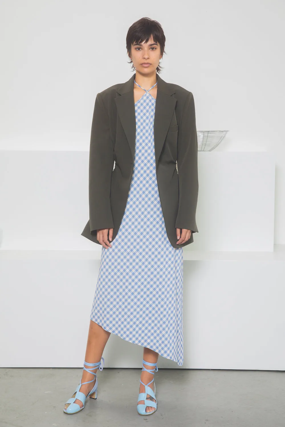 Halter Bias Dress - Sky / Ecru Gingham sold by NOMIA