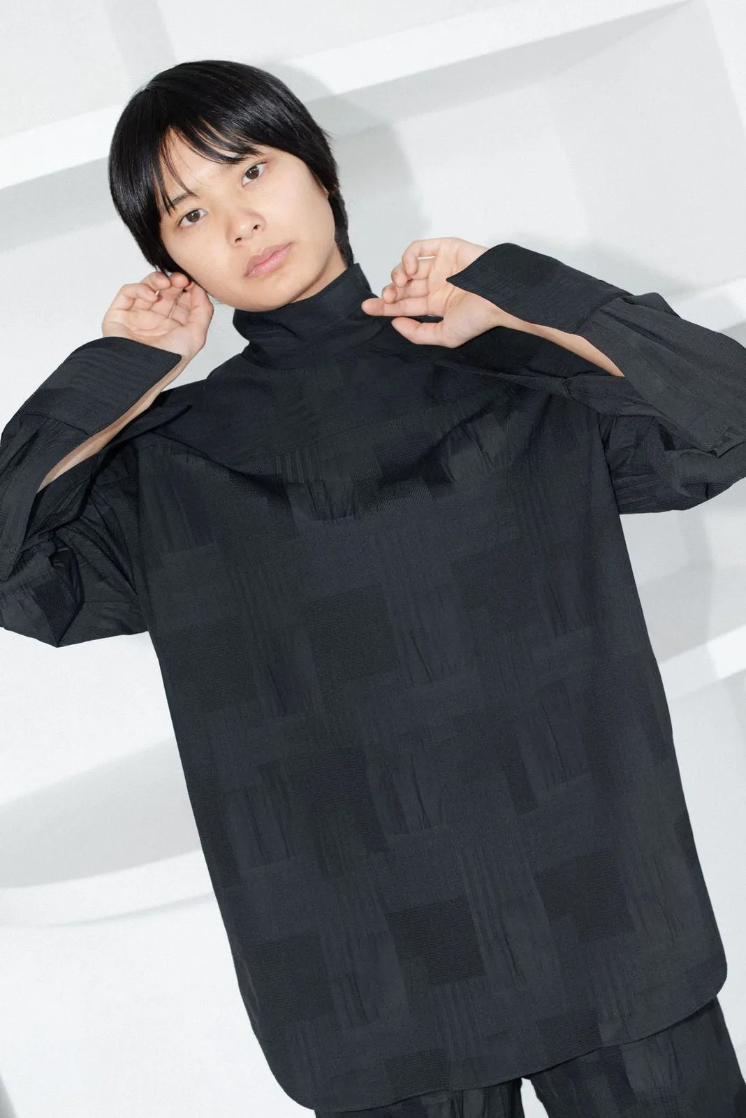 OVERSIZE MOCKNECK SHIRT - BLACK PATCHWORK sold by NOMIA