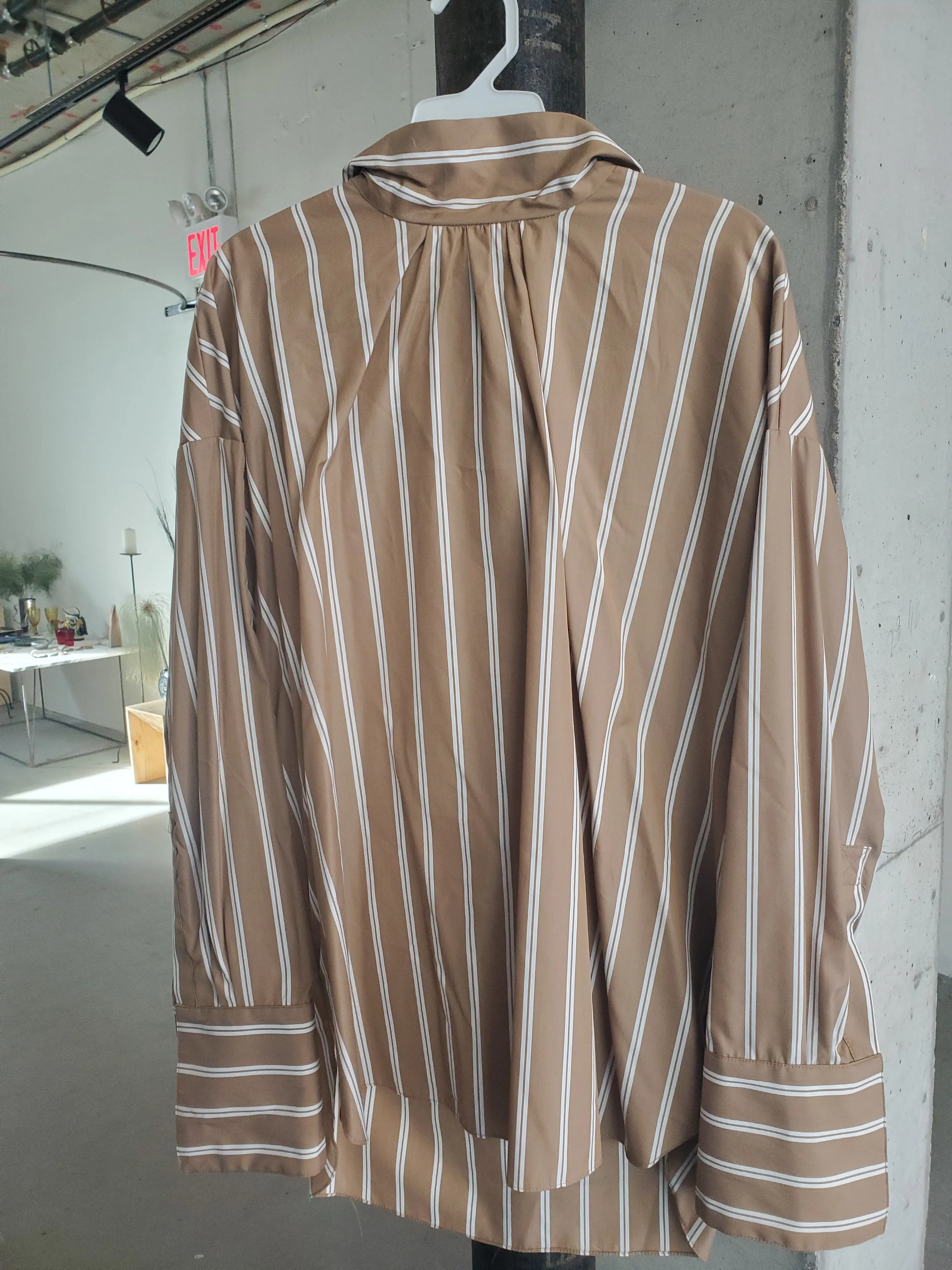 Tie Back Mockneck - Camel stripe sold by NOMIA