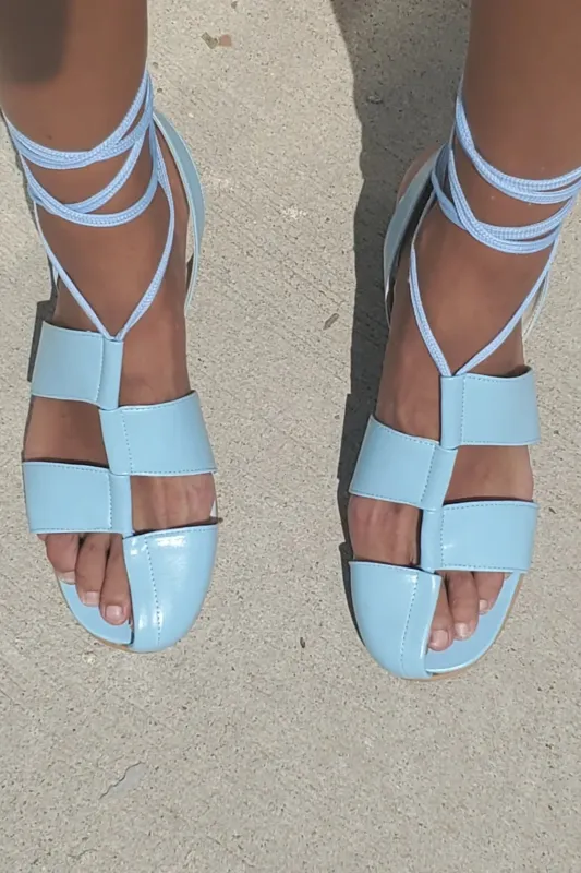 Checker Lace Up Sandal - Sky made by NOMIA