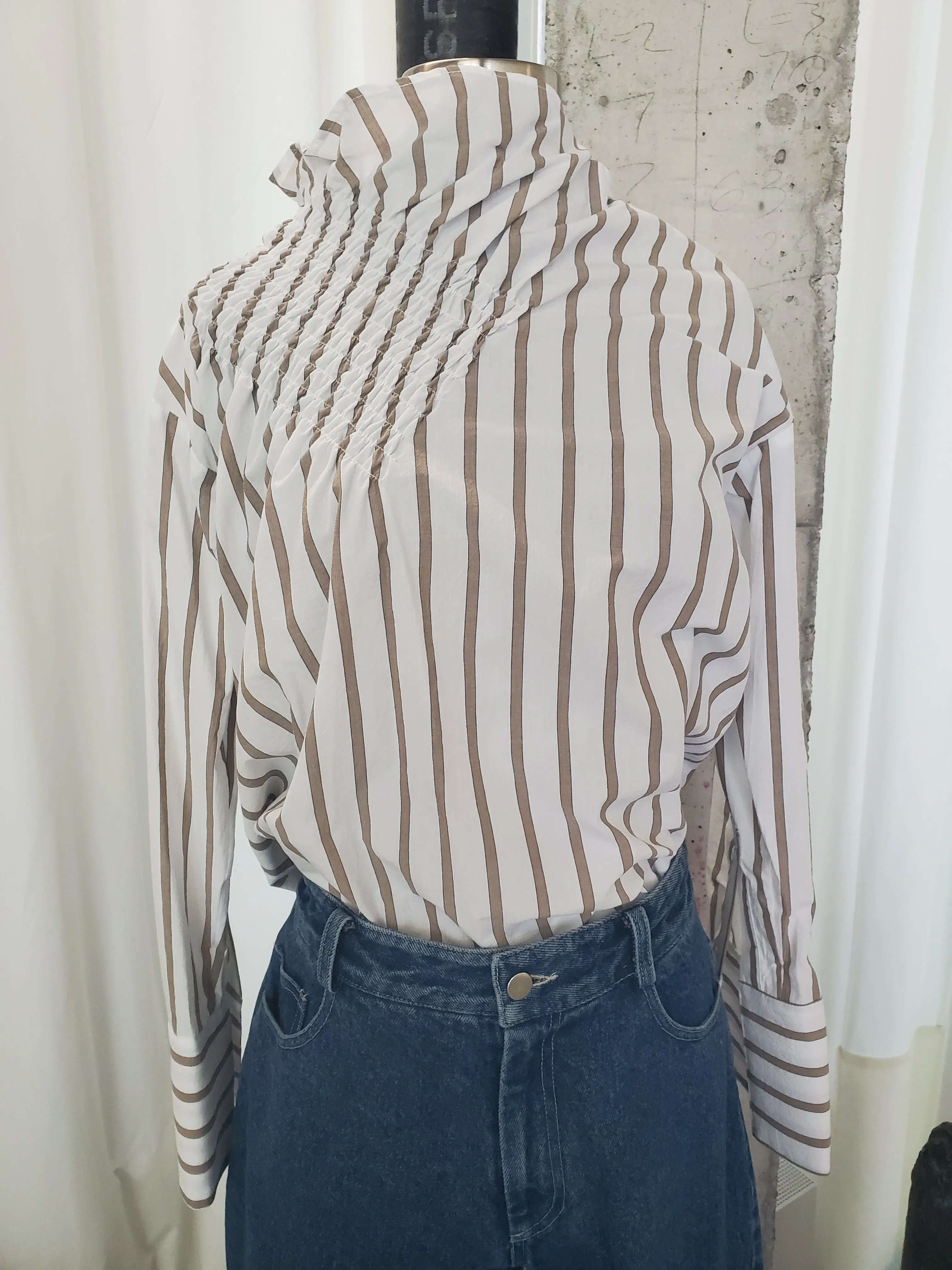 Smocked Long Sleeve Top - White / Tan Stripe sold by NOMIA product image thumbnail 2