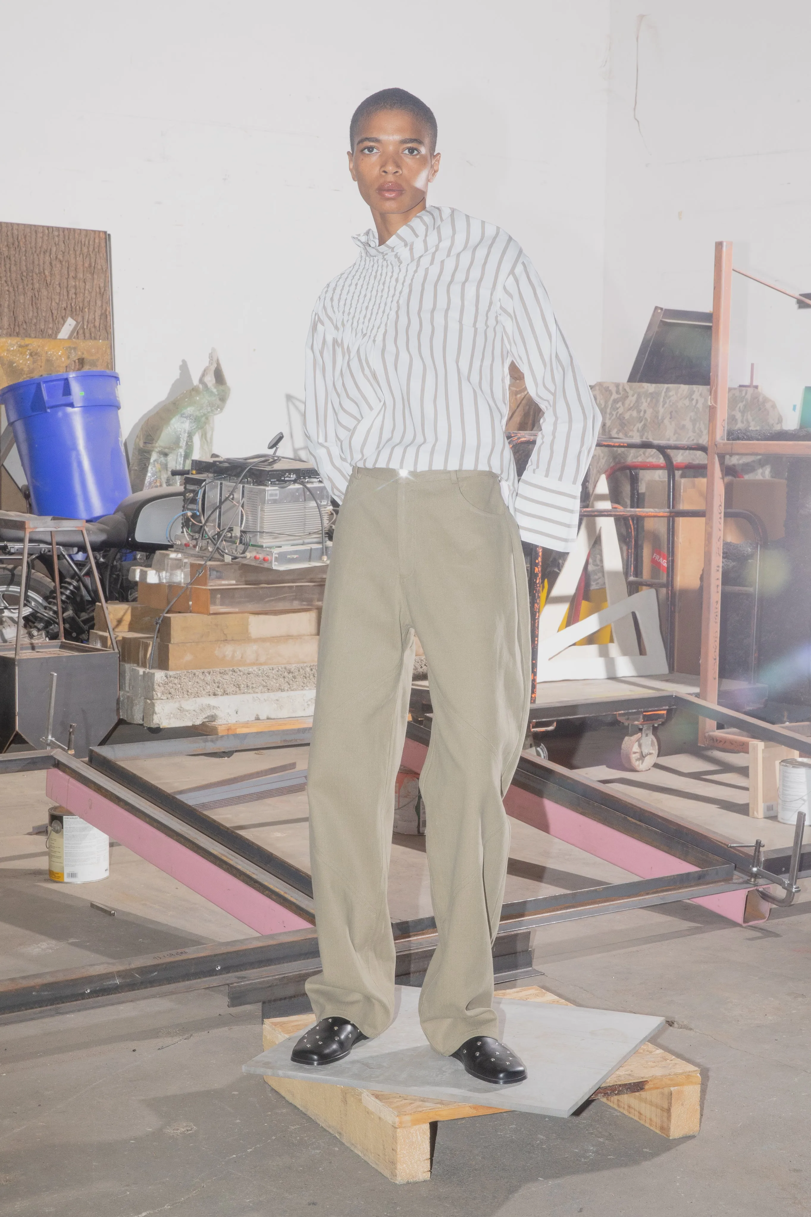 Smocked Long Sleeve Top - White / Tan Stripe sold by NOMIA