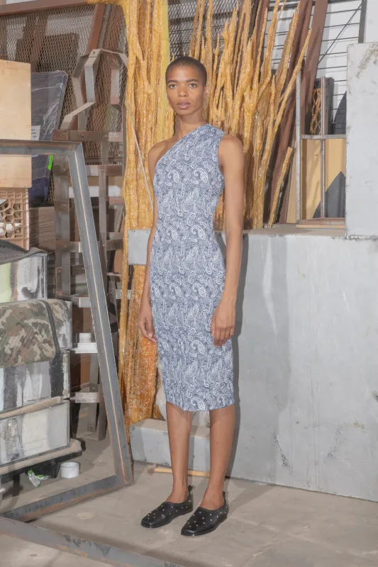 One Shoulder Dress - Paisley Jacquard made by NOMIA