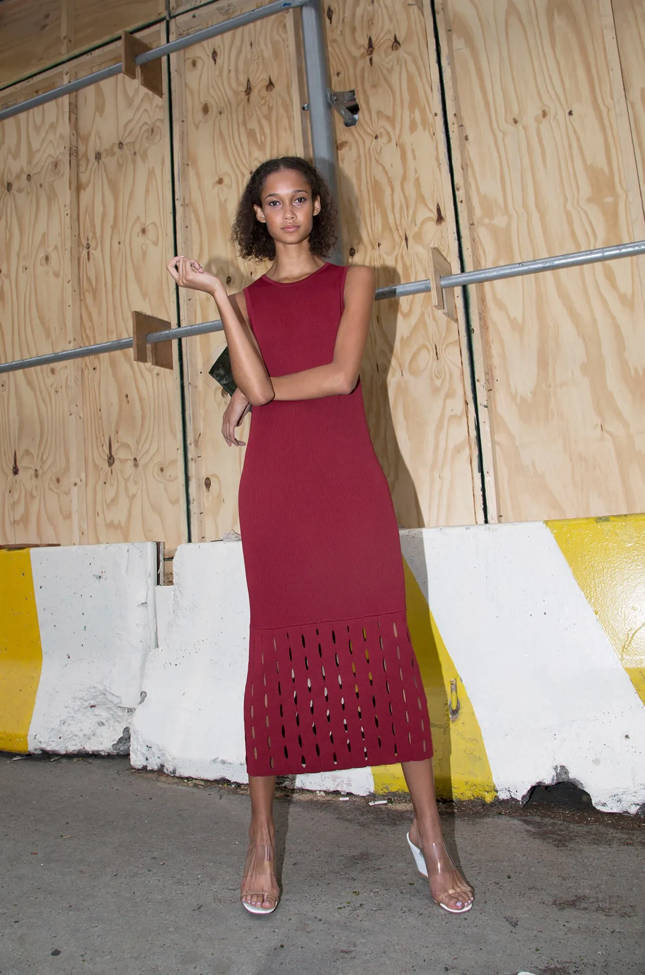 Mesh Hem Tank Dress - Brick sold by NOMIA