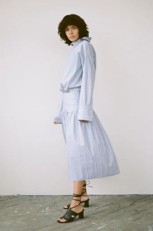 Gathered Yoke Dress - Blue Stripe made by NOMIA