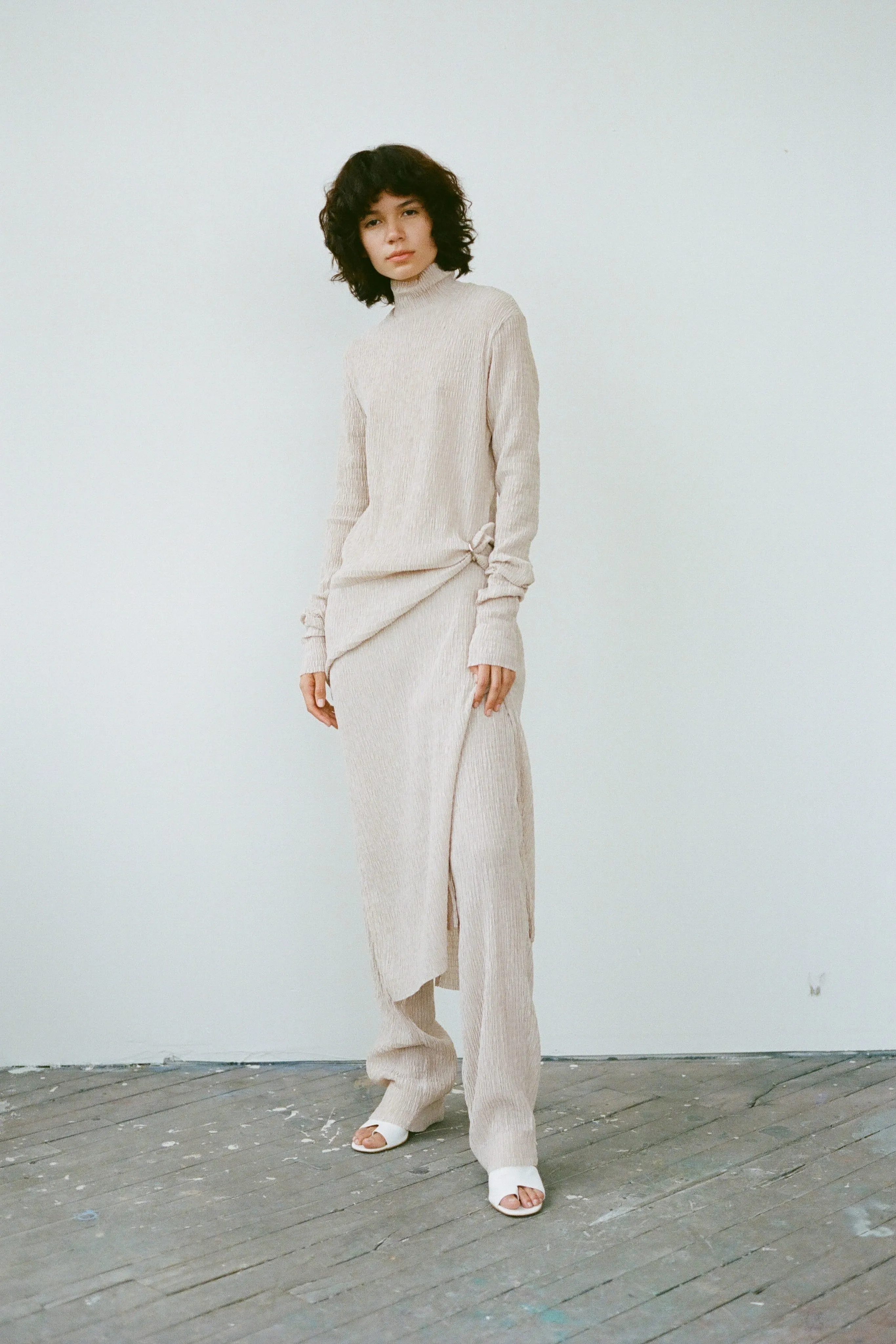 Textured Knit Mockneck Dress - Wheat sold by NOMIA