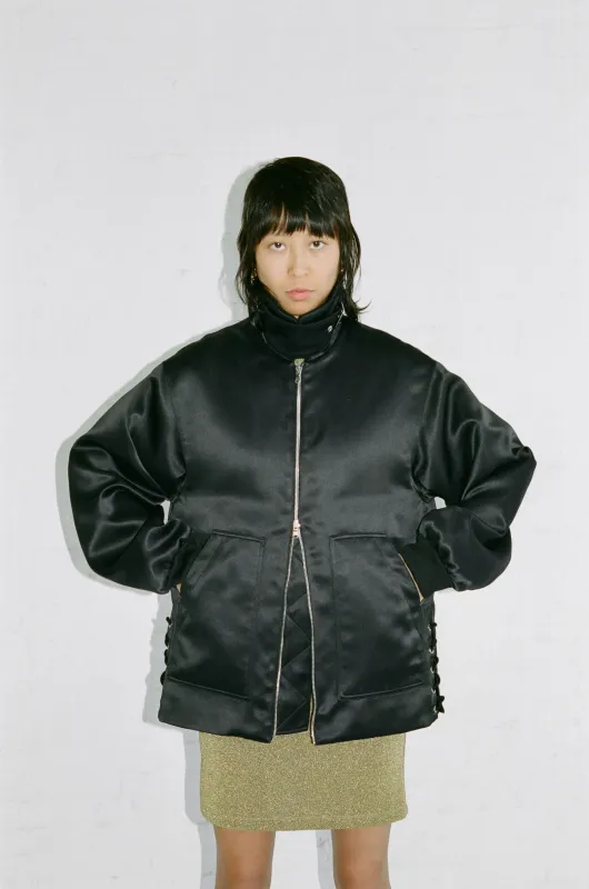 LACED AVIATOR JACKET - BLACK SATIN made by NOMIA
