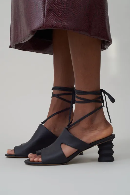 Twyla Lace Up Mule - Matte Black made by NOMIA
