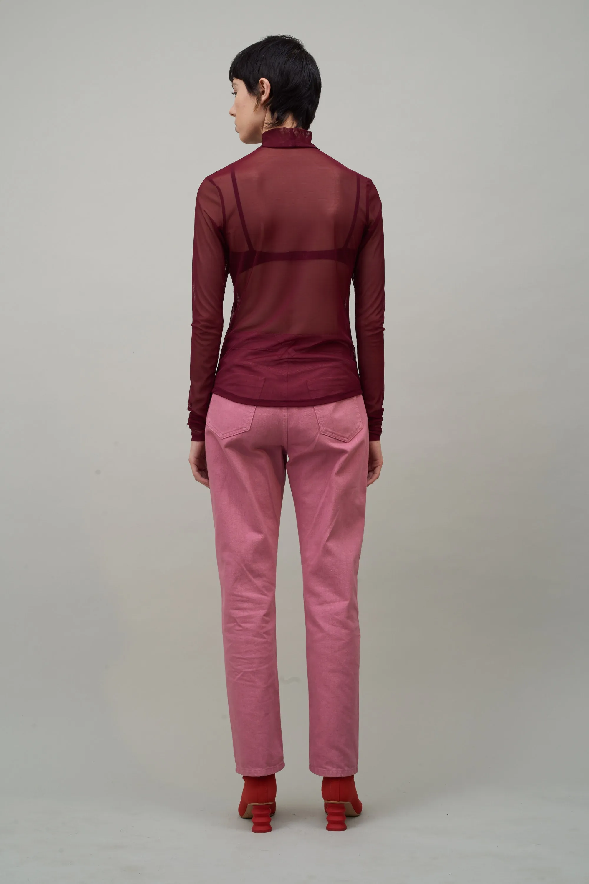 LONG SLEEVE MESH MOCK NECK - WINE sold by NOMIA product image thumbnail 4