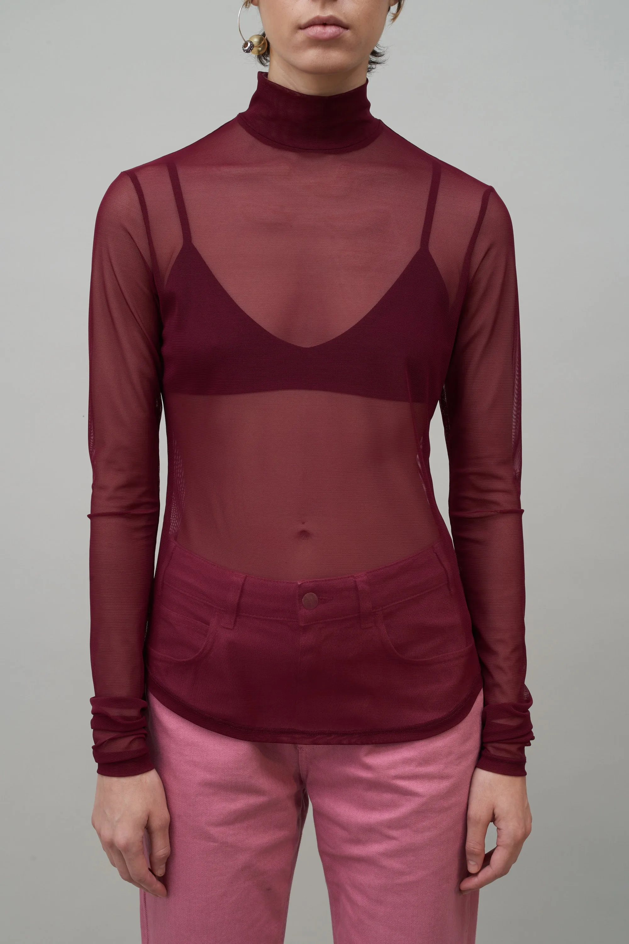 LONG SLEEVE MESH MOCK NECK - WINE sold by NOMIA product image thumbnail 2