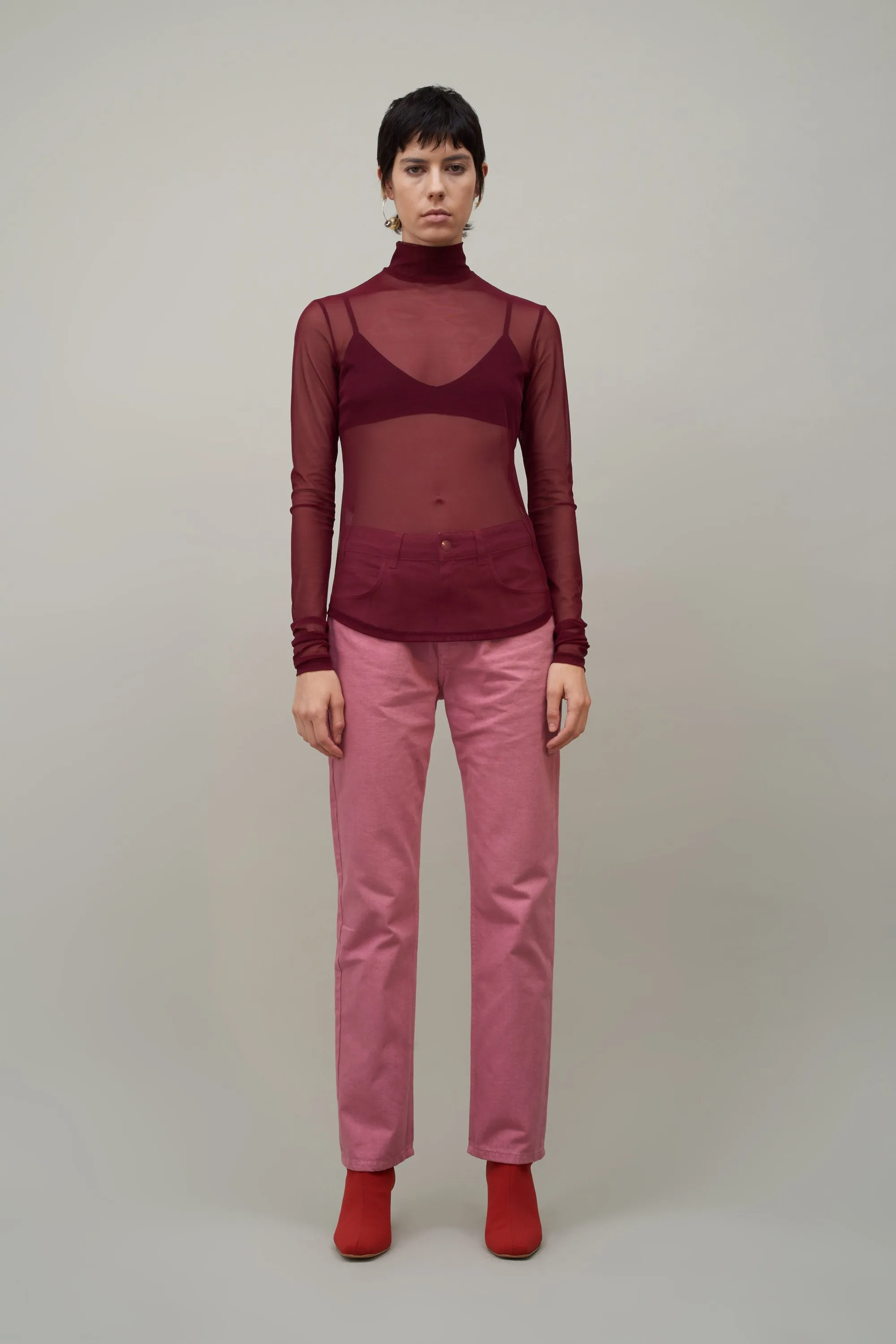 LONG SLEEVE MESH MOCK NECK - WINE sold by NOMIA