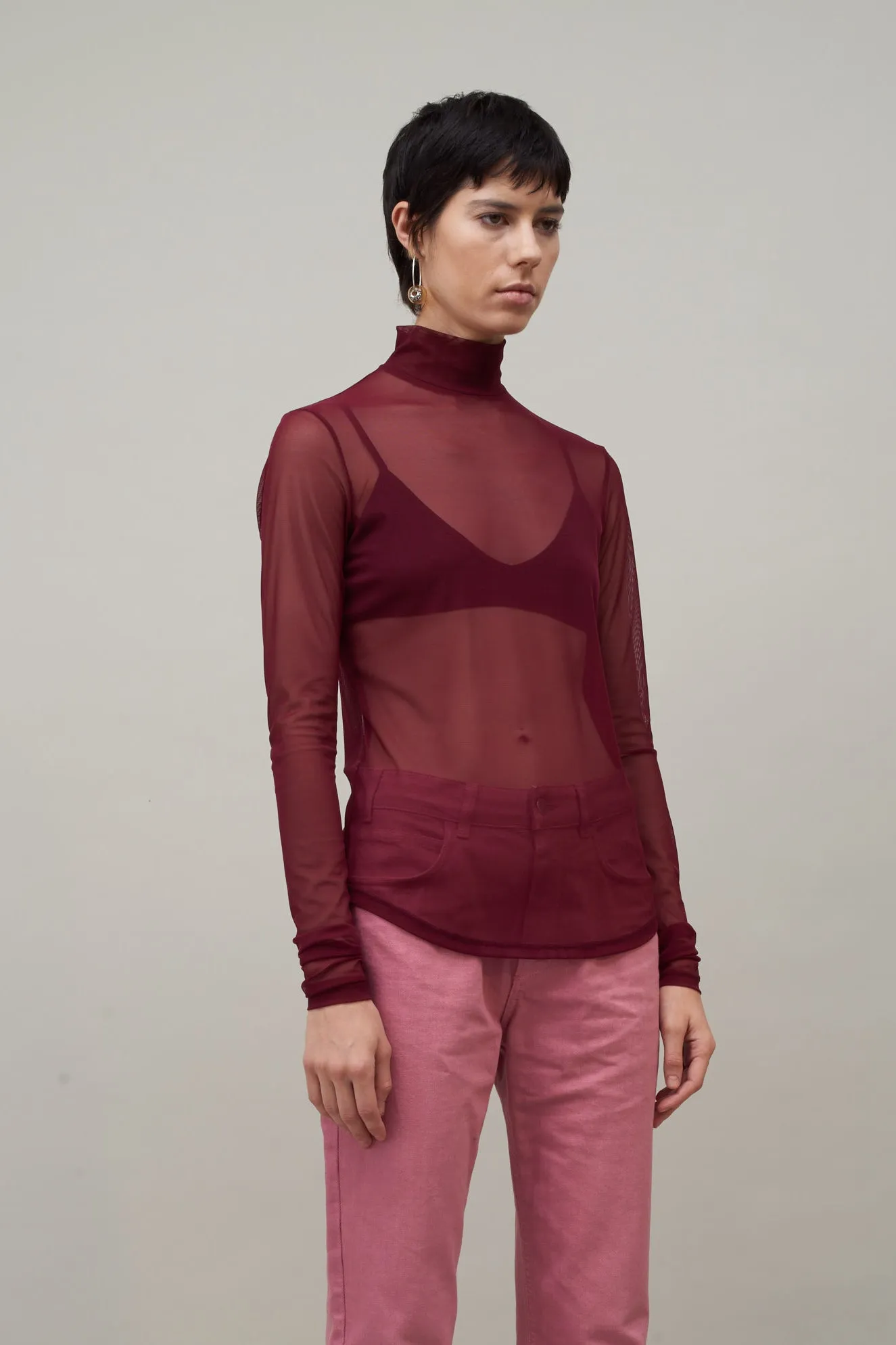 LONG SLEEVE MESH MOCK NECK - WINE sold by NOMIA product image thumbnail 3