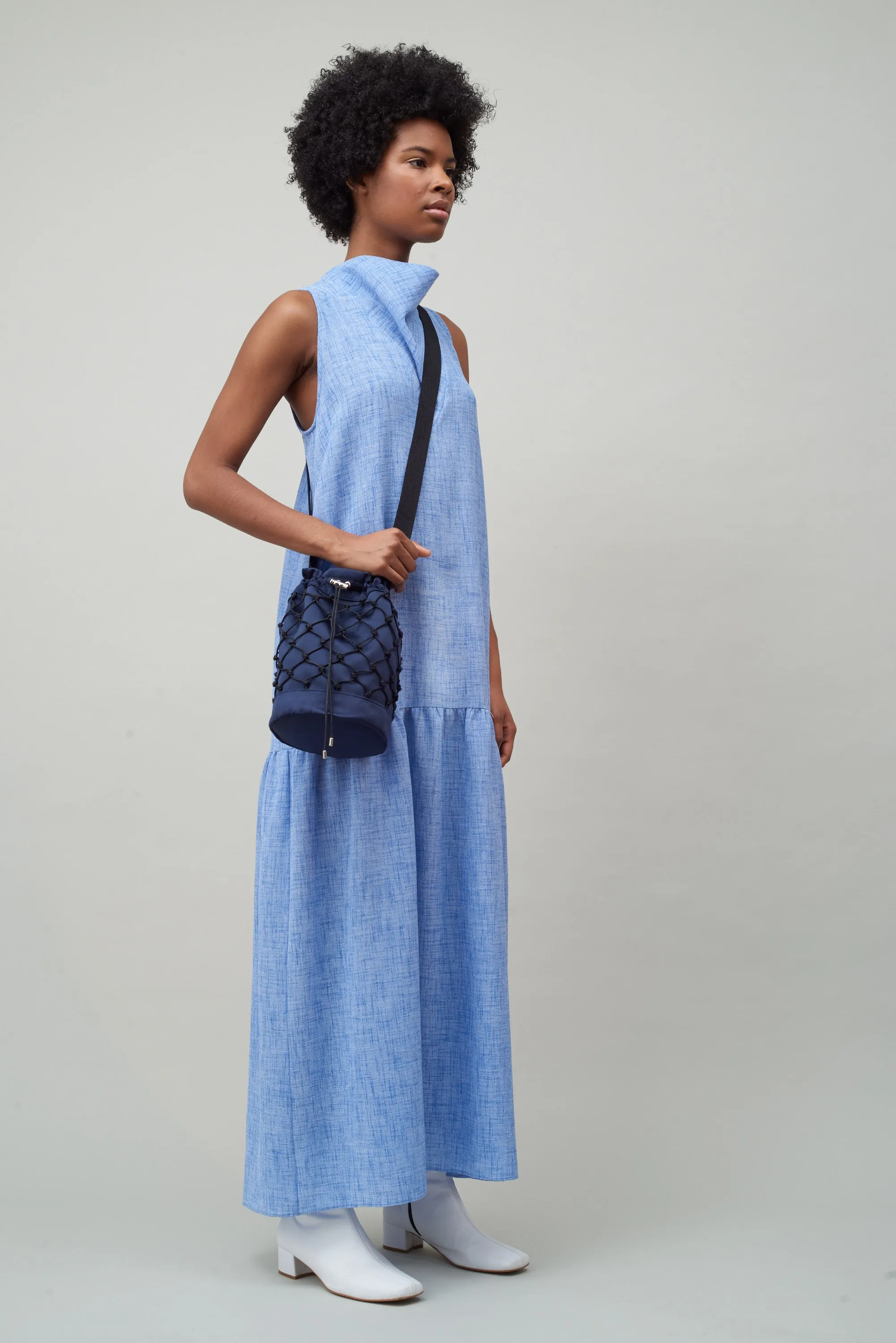 COWL NECK DRESS - WHITE / COBALT MELANGE sold by NOMIA product image thumbnail 3