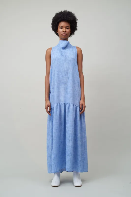 COWL NECK DRESS - WHITE / COBALT MELANGE made by NOMIA