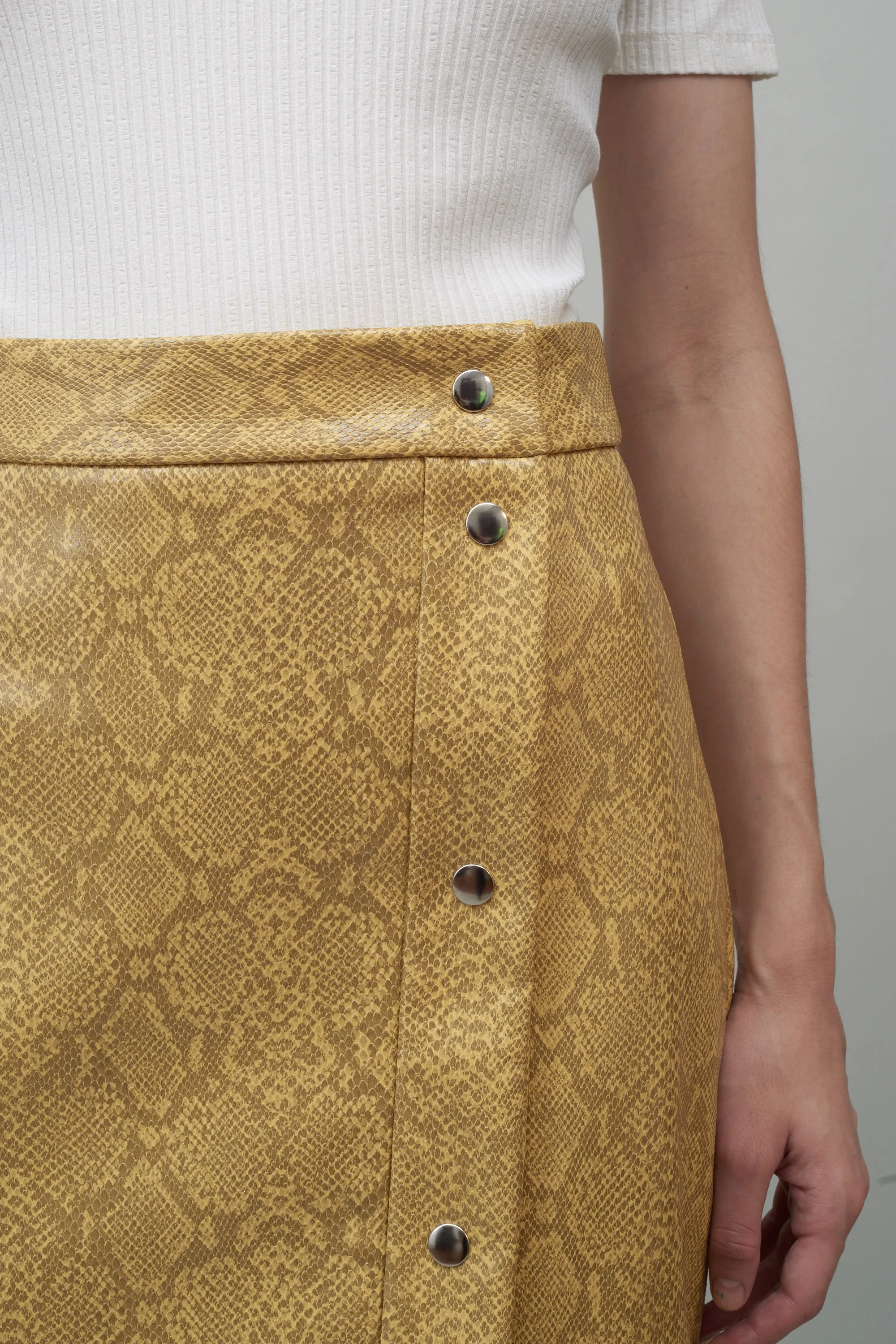SNAP FRONT SKIRT - YELLOW FAUX SNAKESKIN sold by NOMIA product image thumbnail 2