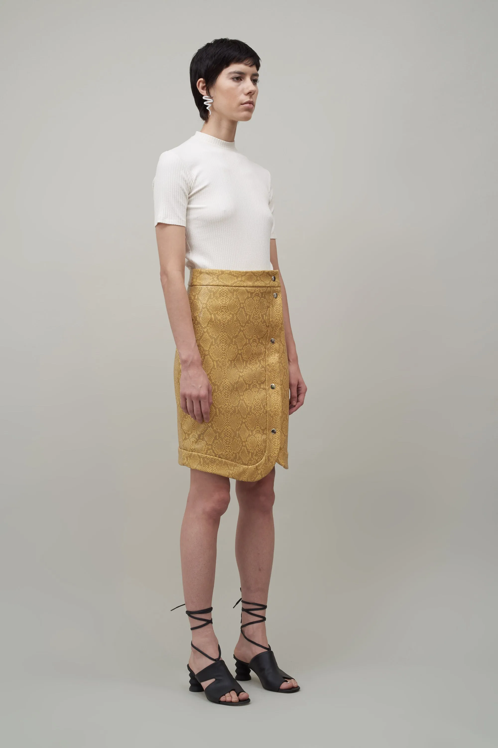 SNAP FRONT SKIRT - YELLOW FAUX SNAKESKIN sold by NOMIA product image thumbnail 3