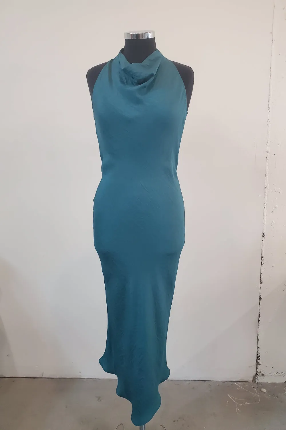 Cowl Bias Dress with Tie - Emerald sold by NOMIA