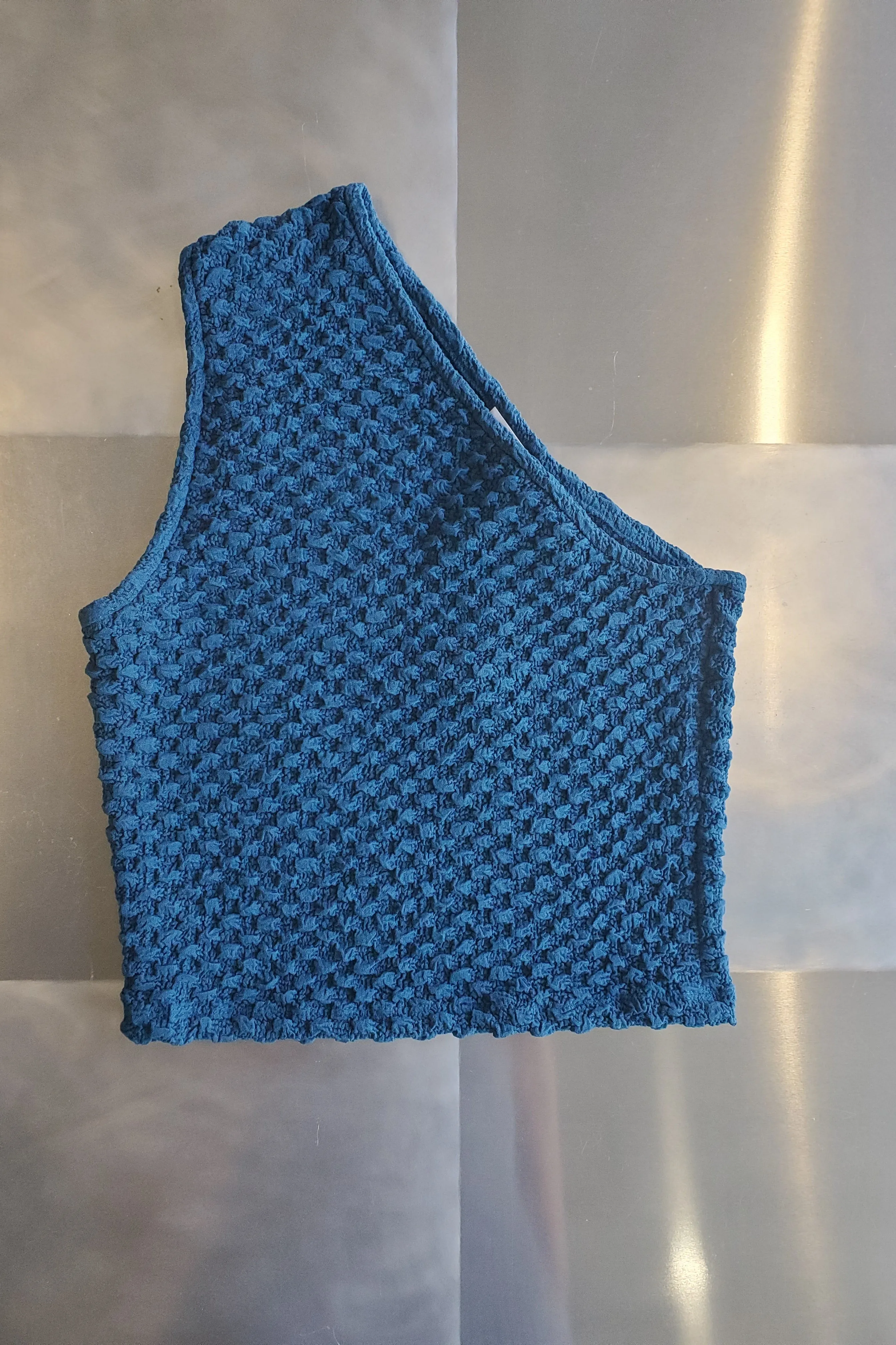 One Shoulder Top - Petrol Blue Texture Knit sold by NOMIA