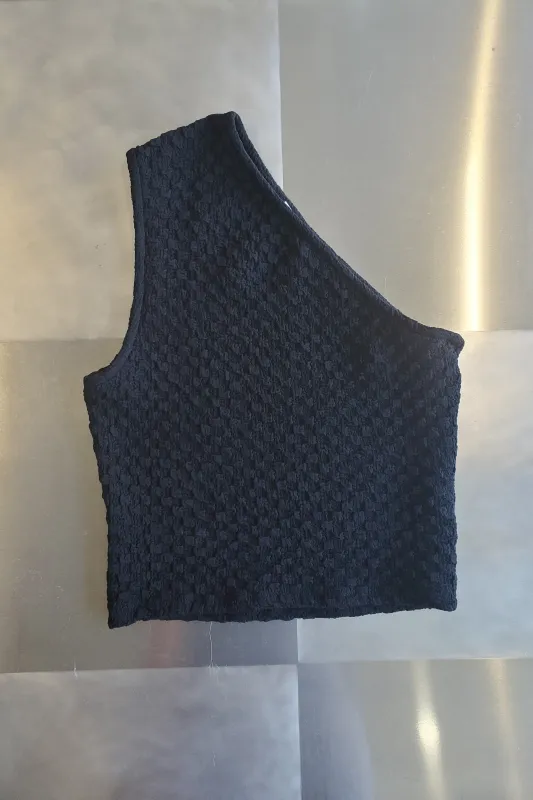 One Shoulder Top - Black Texture Knit made by NOMIA
