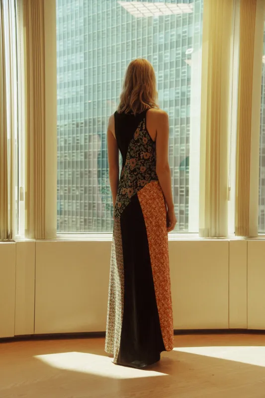 Paneled Maxi Bias Dress - Black Multi made by NOMIA