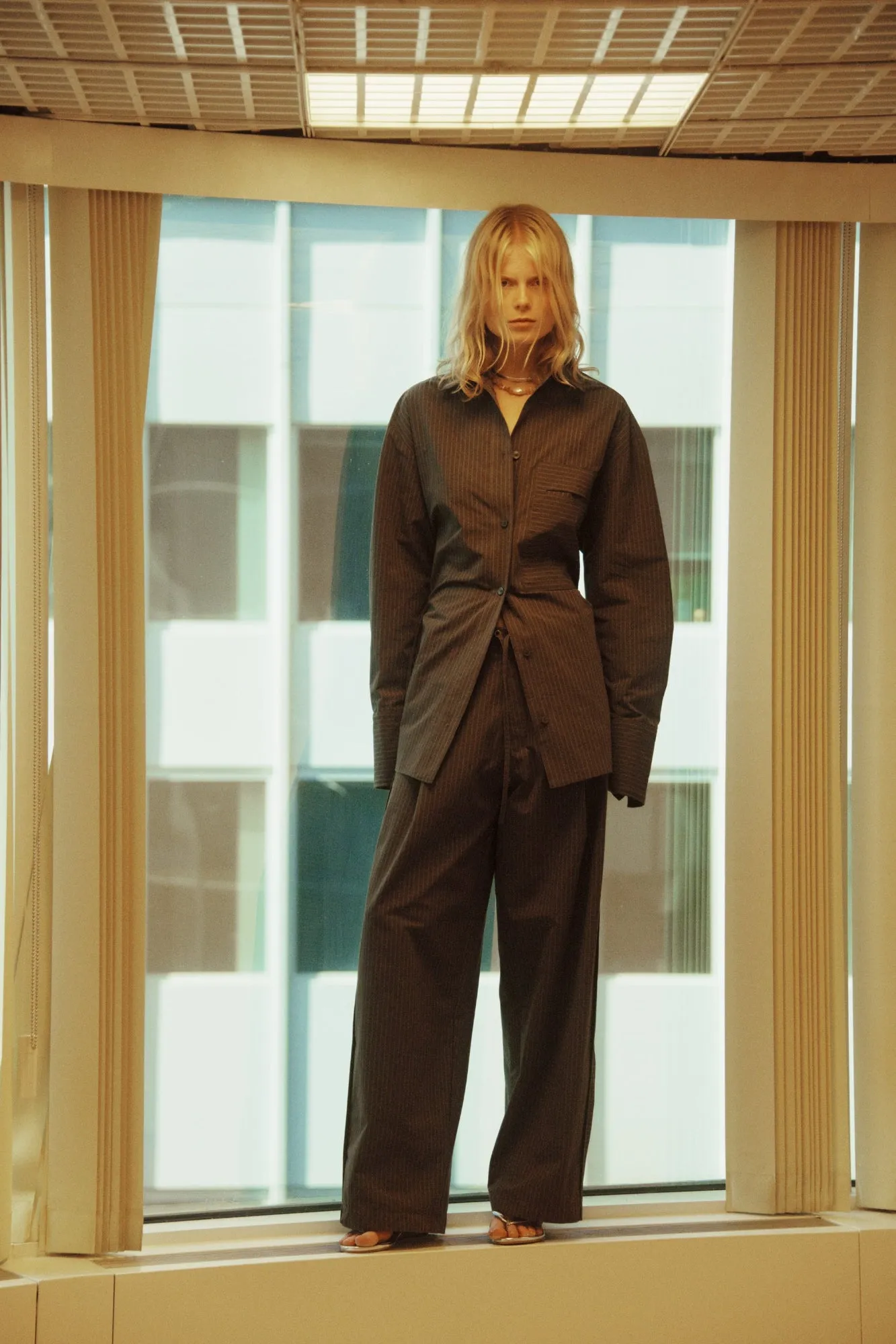 Oversize Button Down w/ Side ties - Coffee Stripe sold by NOMIA product image thumbnail 2