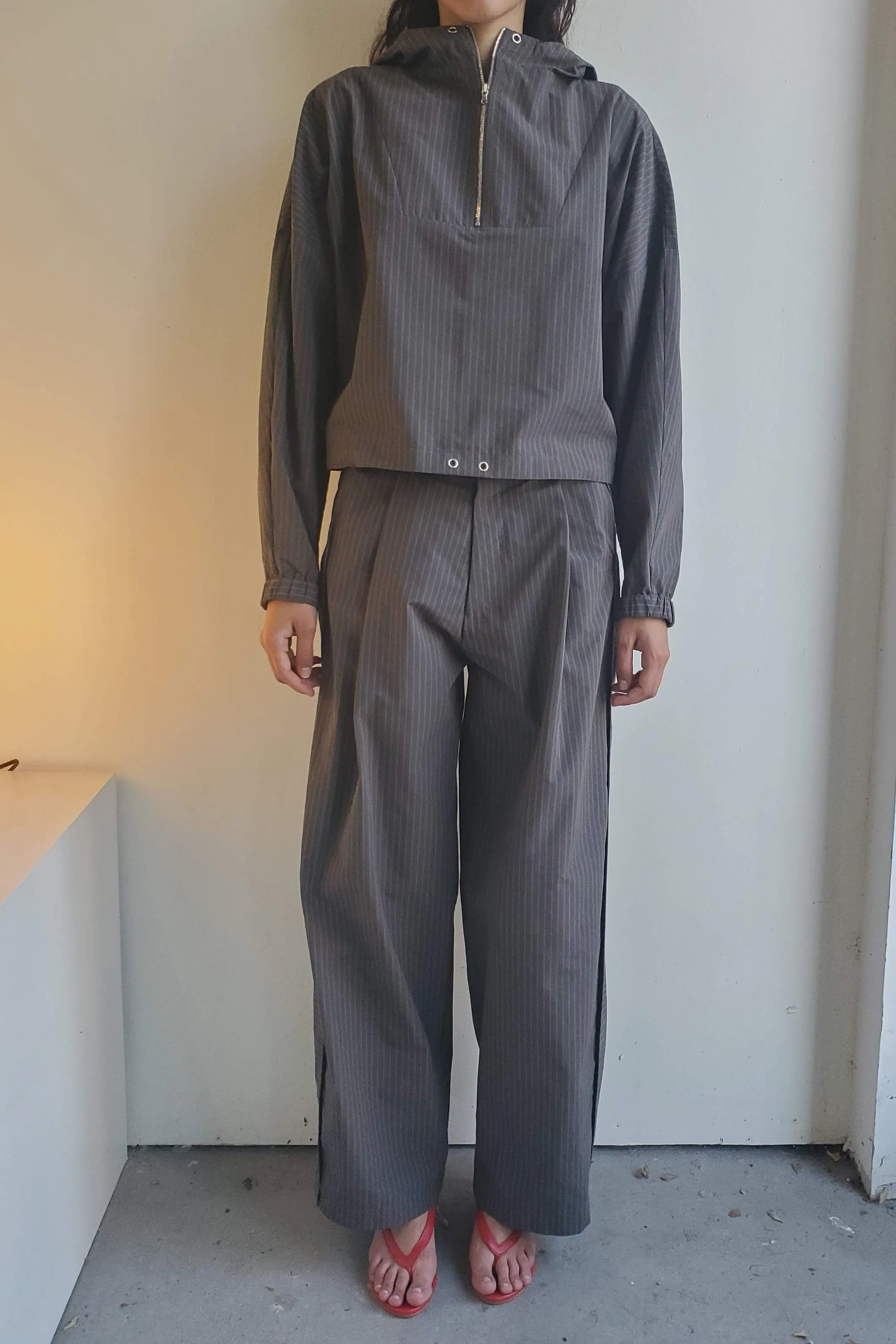 Zip Hooded Pullover - Coffee Stripe sold by NOMIA