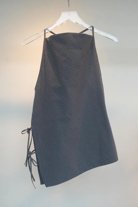 Sleeveless Halter w/ Side Ties - Coffee stripe made by NOMIA