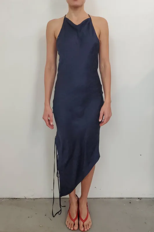 Halter Bias Dress w/ Side Ties - Ink Floral Jacquard made by NOMIA