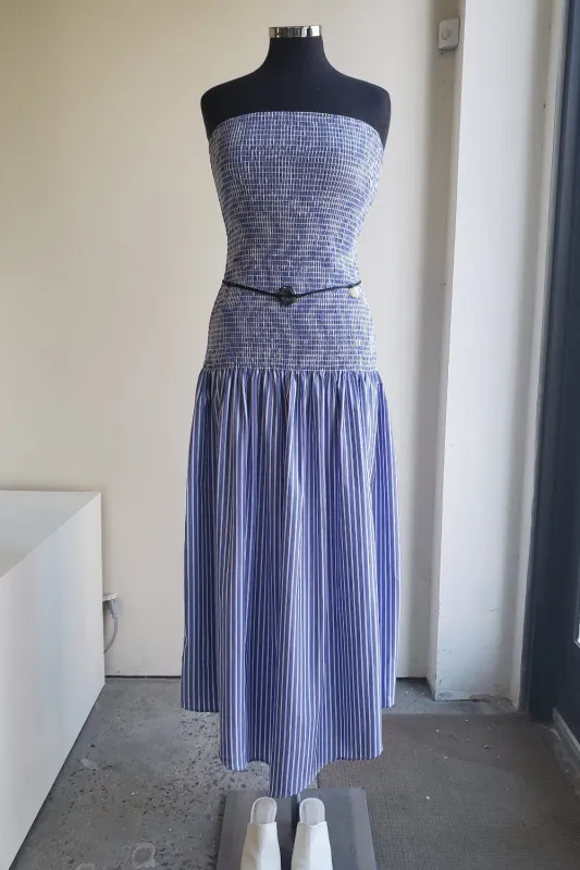 Smocked Strapless Dress - Cornflower Stripe made by NOMIA