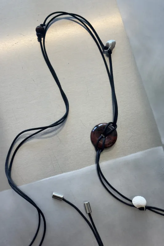 Confetti Cord Belt with Stone Circle Pendant - Jasper made by NOMIA