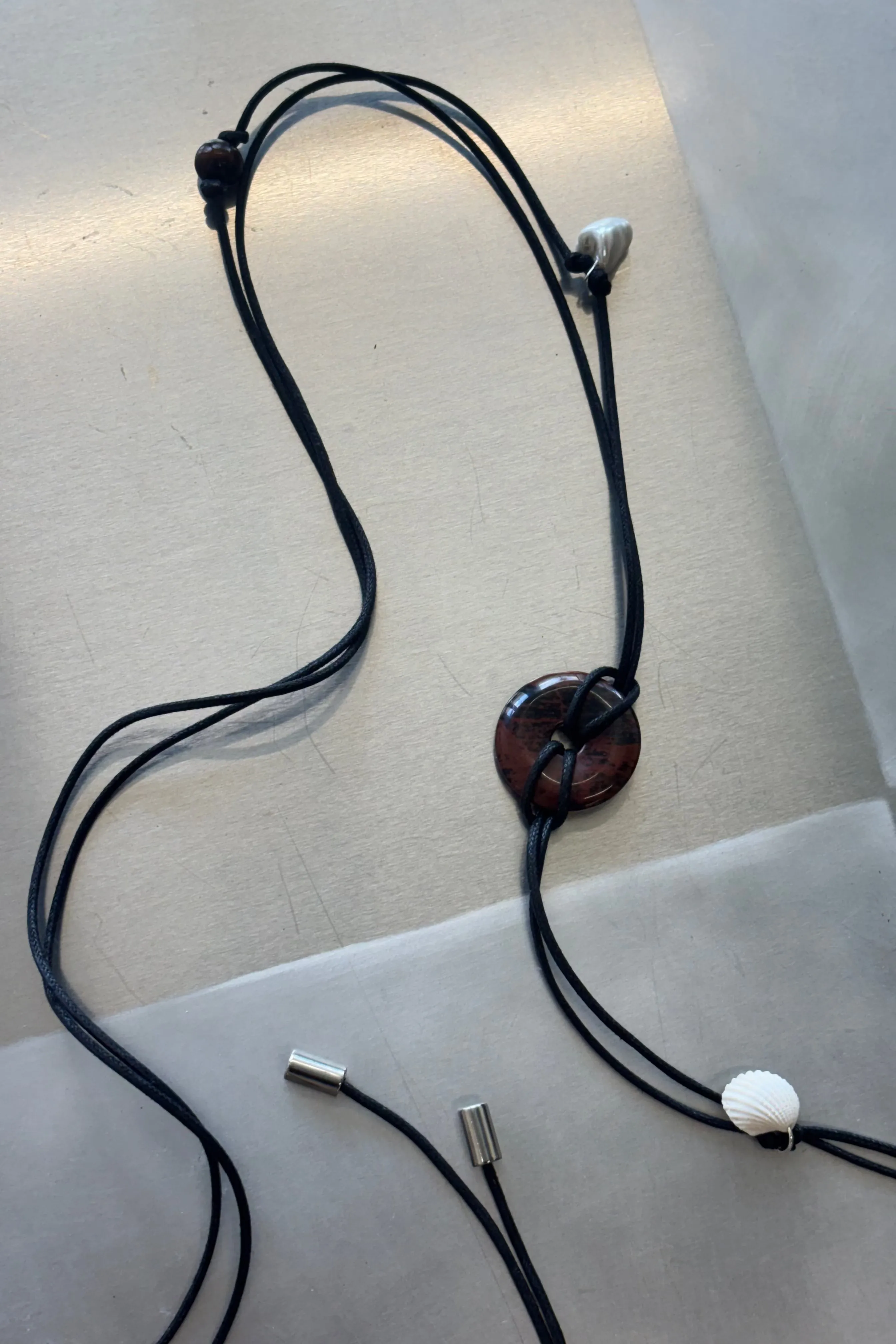 Confetti Cord Belt with Stone Circle Pendant - Jasper sold by NOMIA