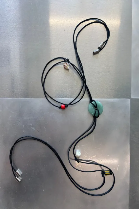 Confetti Cord Belt with Stone Circle - Green Aventurine made by NOMIA