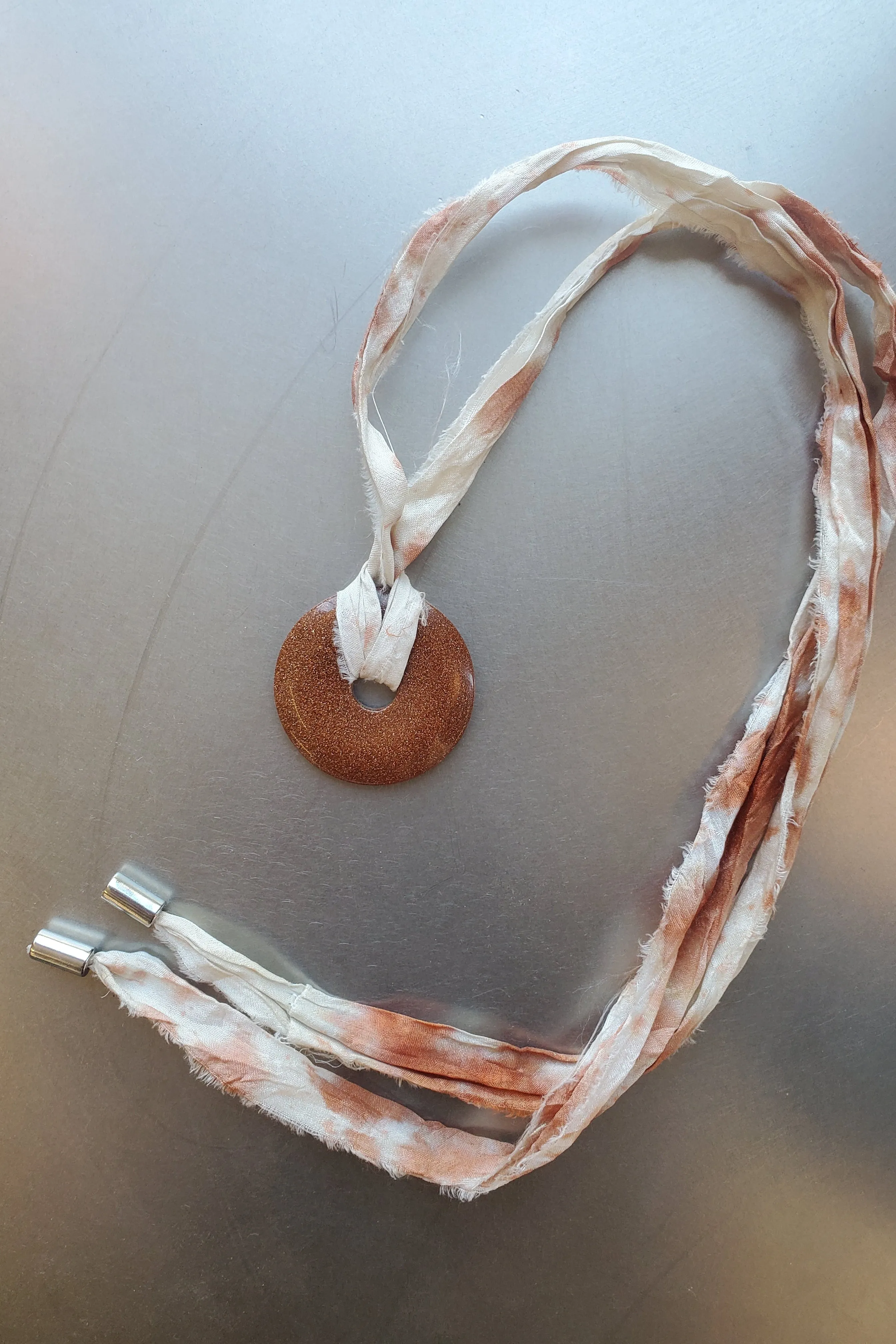 Cord Necklace with Stone Circle Pendant Necklace - Goldstone sold by NOMIA