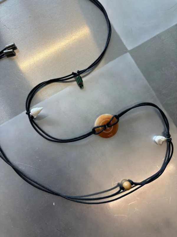 Confetti Cord Belt with Stone Circle Pendant - Orange Calcite made by NOMIA