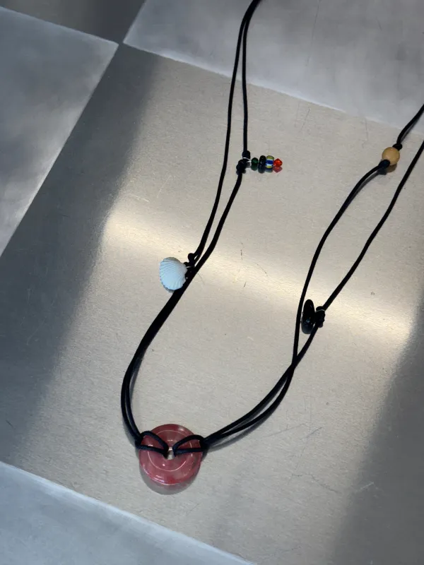 Confetti Cord Belt with Stone Circle - Watermelon Quartz made by NOMIA