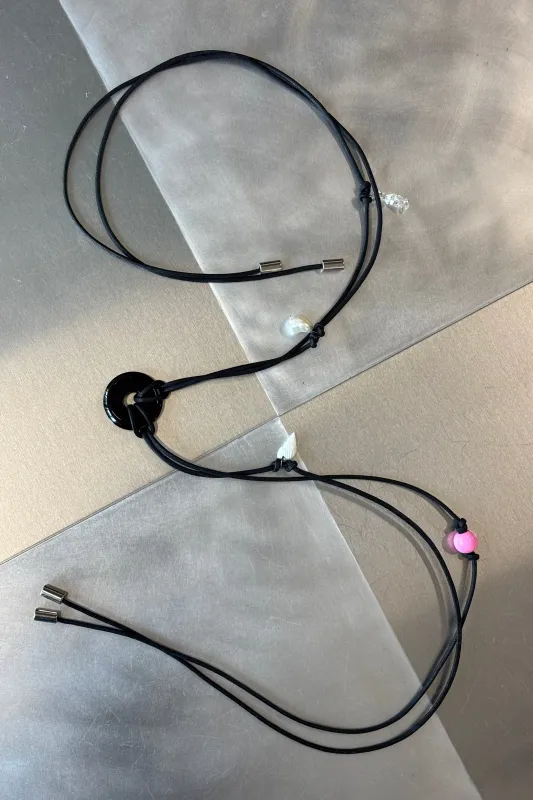Confetti Cord Belt with Stone Circle Pendant - Black Onyx made by NOMIA