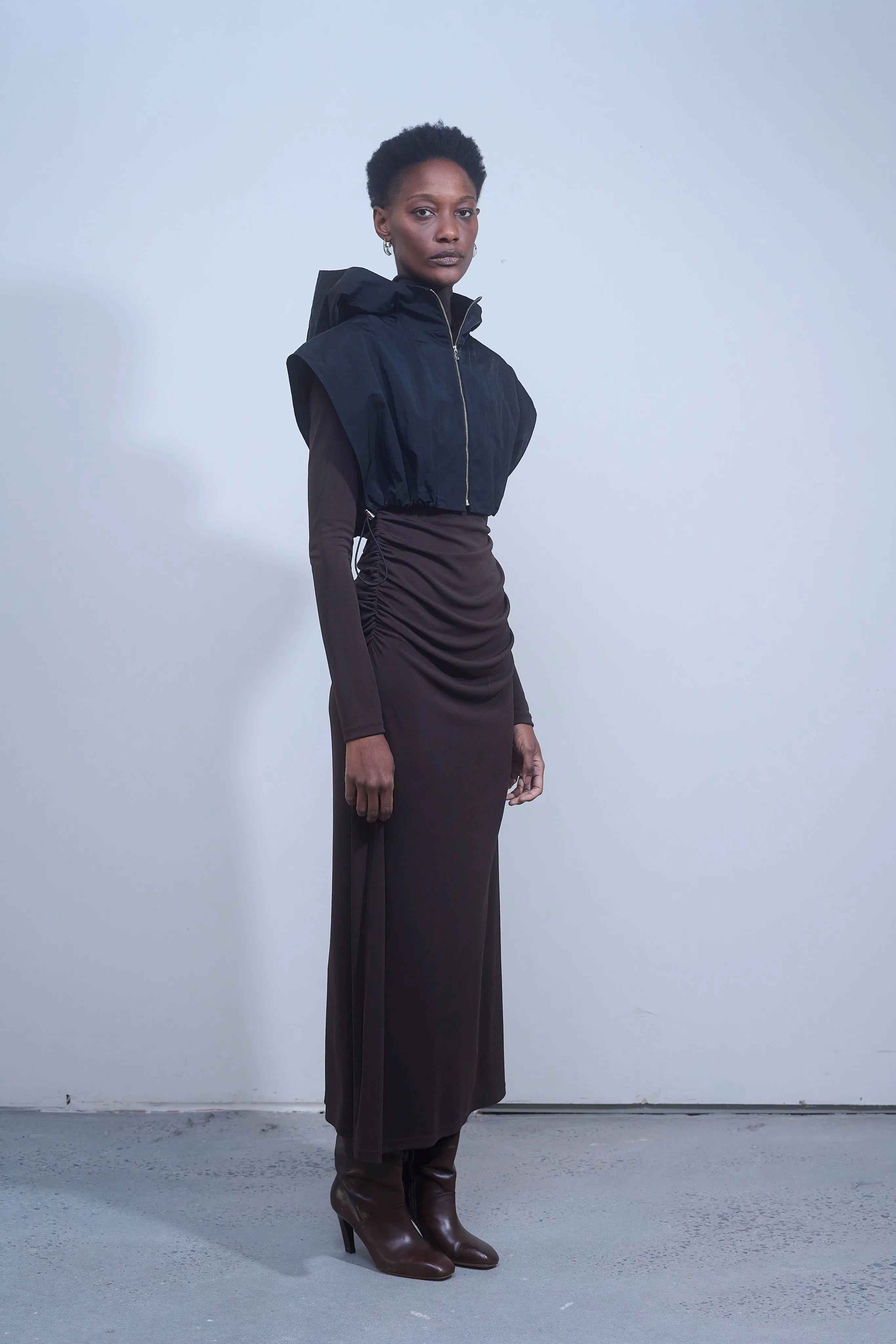Shirred Turtleneck Maxi Dress - Earth sold by NOMIA