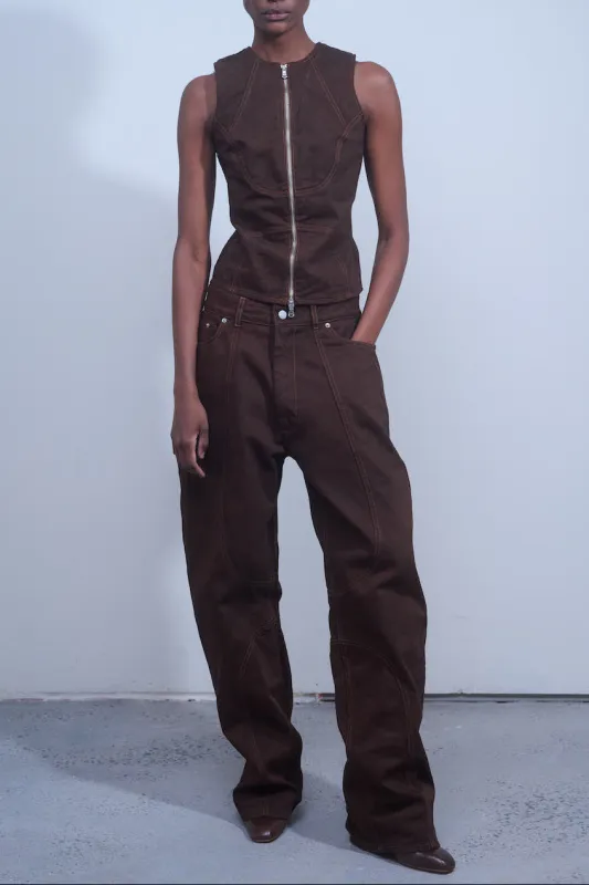 Paneled Saddle Jeans - Chocolate made by NOMIA