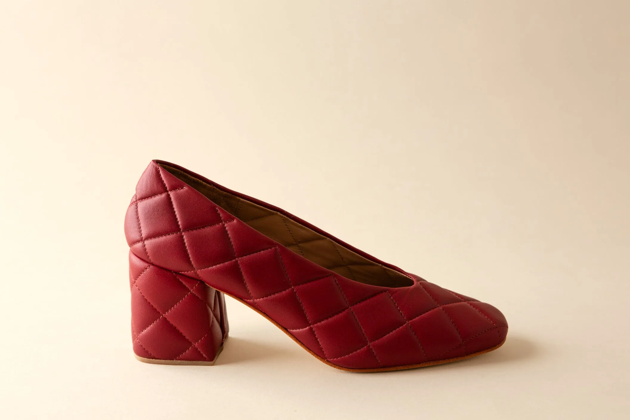 SALVADOR BLOCK HEEL QUILTED CHERRY sold by Huma Blanco