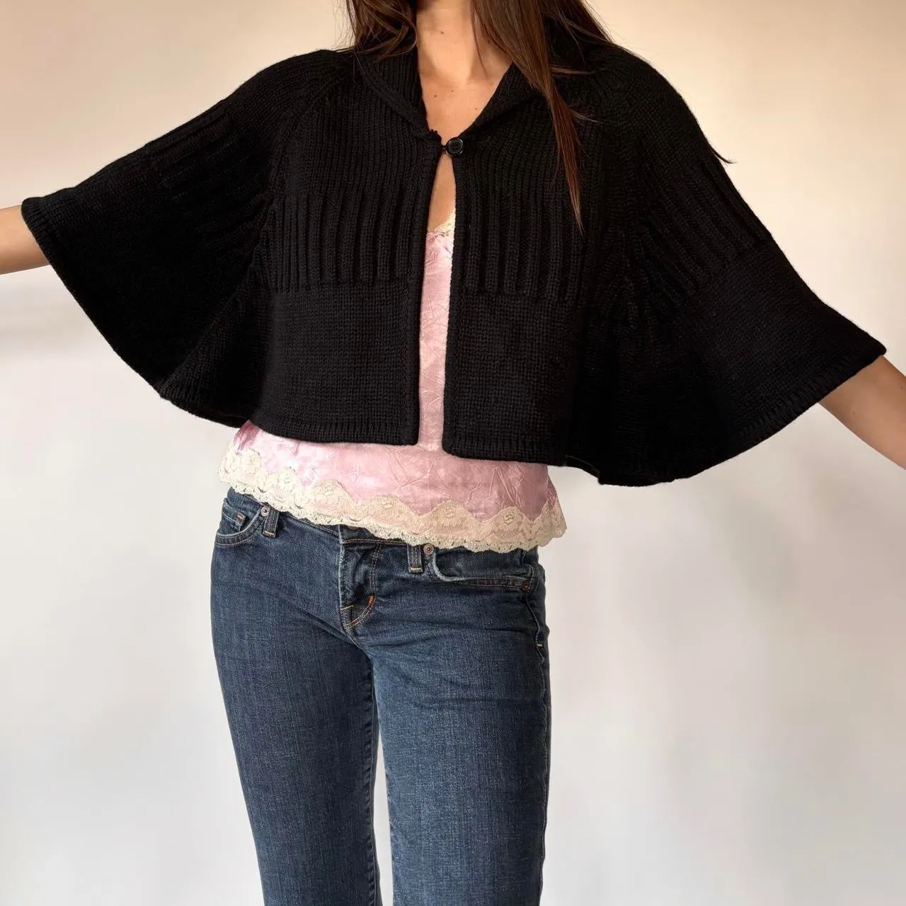 Y2K Knit Poncho Cape (XS-XL) sold by Hazy Vintage product image thumbnail 5