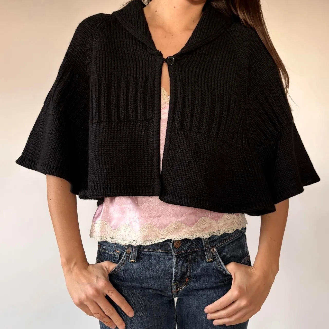 Y2K Knit Poncho Cape (XS-XL) sold by Hazy Vintage product image thumbnail 4